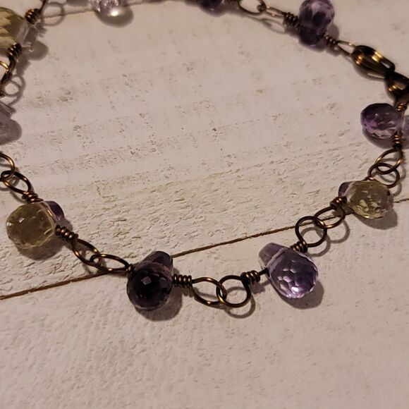 Handmade Rose Quartz Wire Wrapped Bracelet Copper Tone Healing Jewelry - Picture 4 of 4